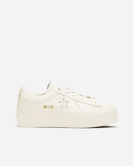 Converse One Star Platform Premium Leather Egret Womens Sneaker 559899